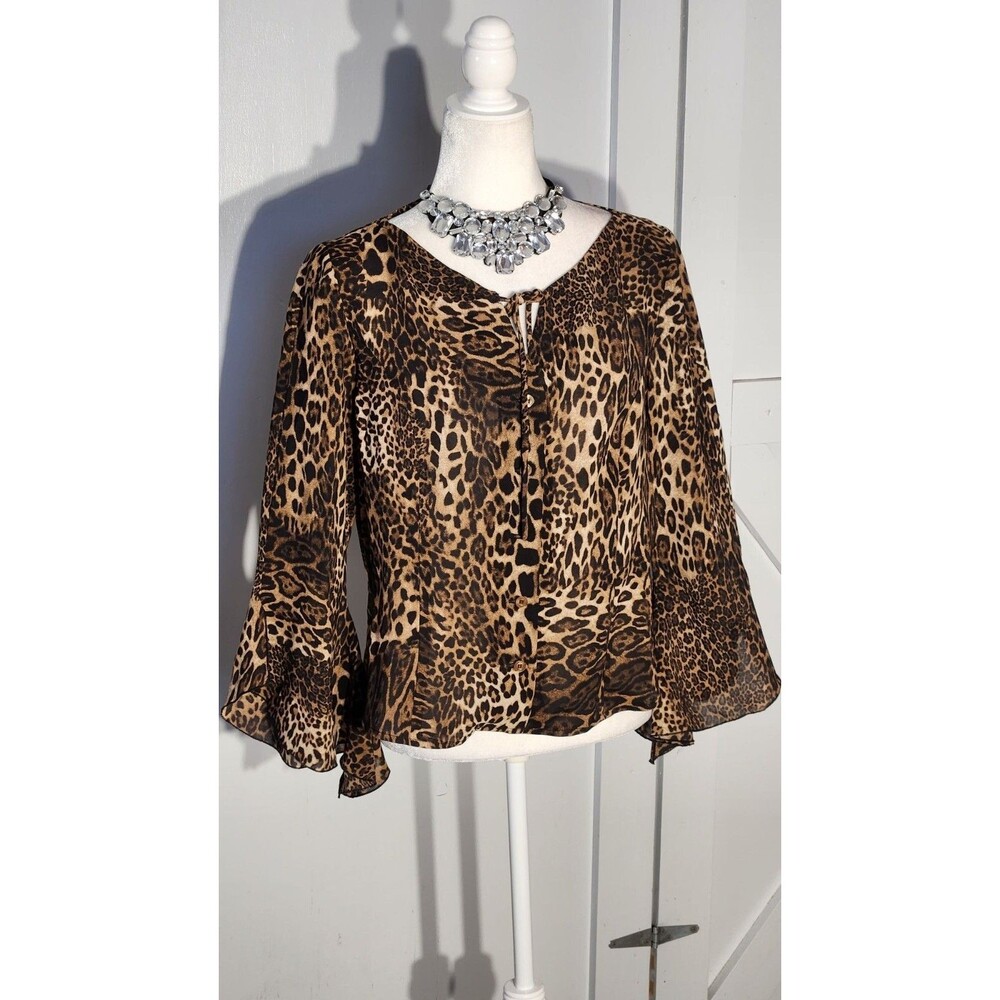 TAPIOCA ANIMAL PRINT BLOUSE COLOR BROWN LONG SLEEVE  POLYESTER  SIZE 46(L)